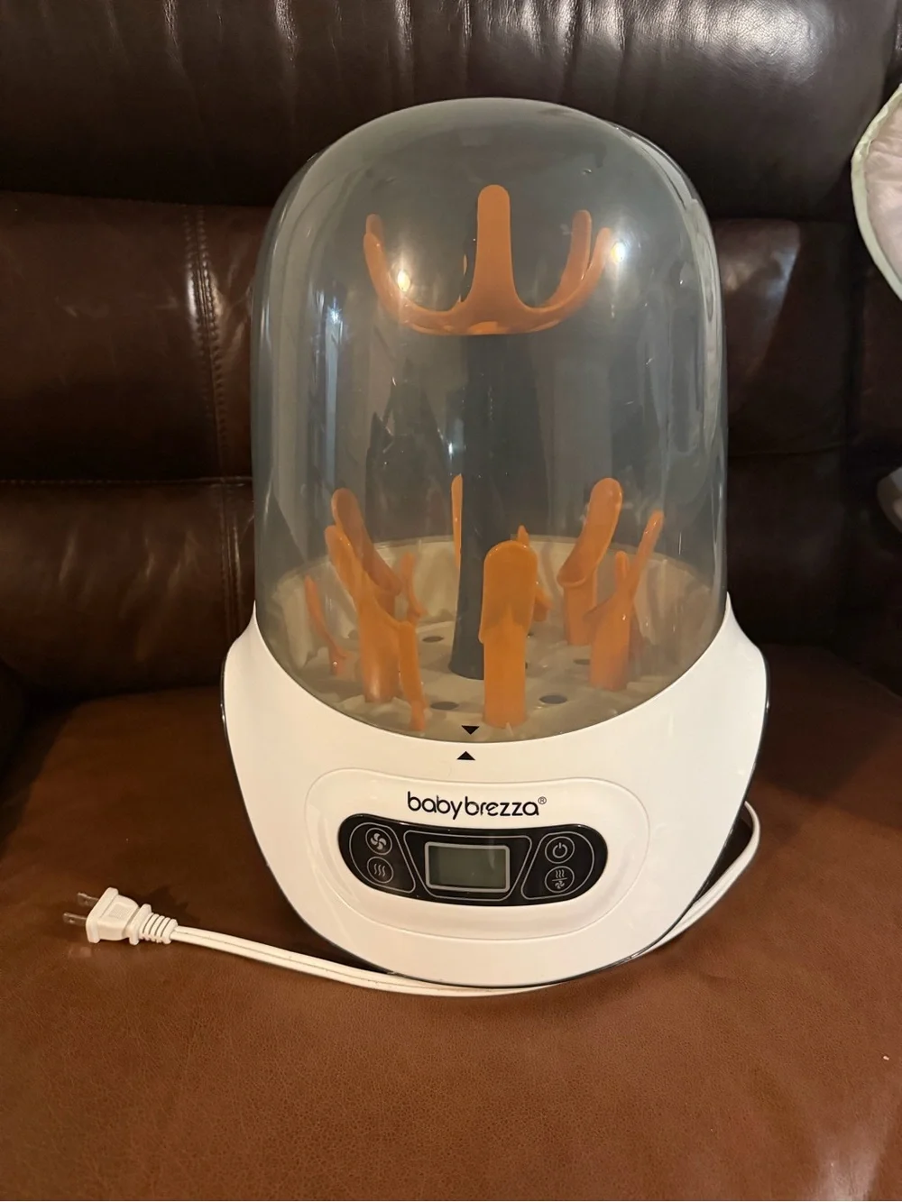 Baby Brezza Electric Bottle Sterilizer - White with Orange Inserts